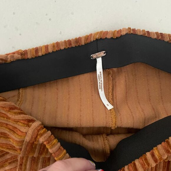 Free People High Waisted Slim Pull-On Velvet Flare Pants Orange Gold Small - Picture 9 of 11